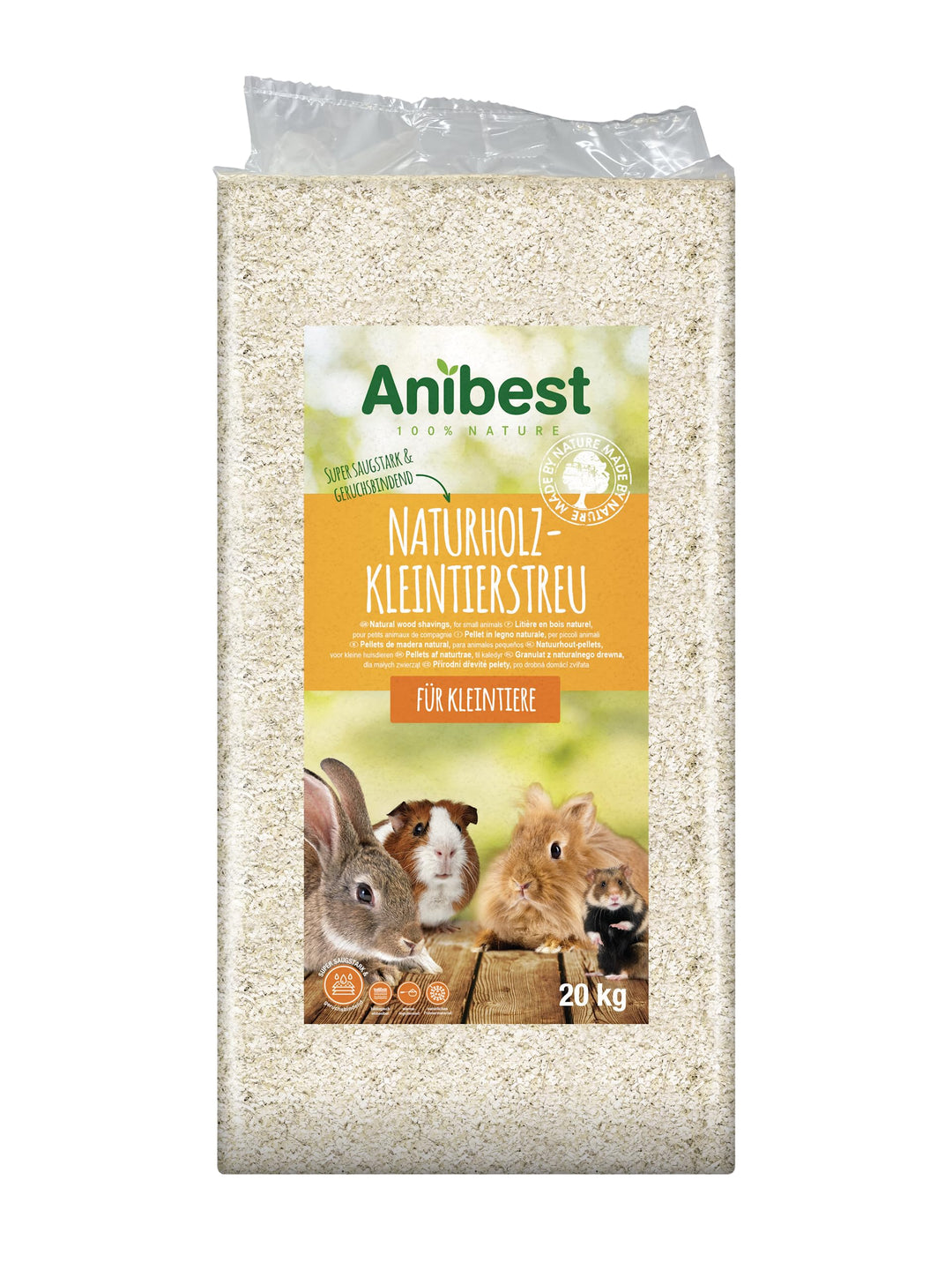 Anibest Kleintierstreu, 100 % natürliche Einstreu für Kaninchen, Hamster, Meerschweinchen & Co, saug