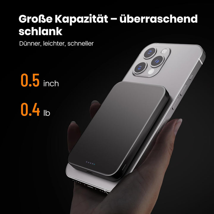 Magnetische Powerbank, 10000 mAh, 14 mm, ultradünnes Titan-Design, PD20W, kabelloses tragbares Ladeg