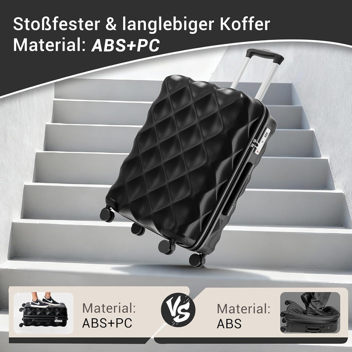 British Traveller Handgepäckkoffer 54x36.5x21.5 cm Leichter Reisekoffer aus ABS+PC mit TSA-Schloss,