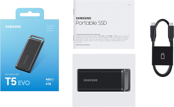 Samsung Portable SSD T5 EVO, 4 TB, USB 3.2 Gen. 1, 460 MB/s Lesen, 460 MB/s Schreiben, Externe Festp