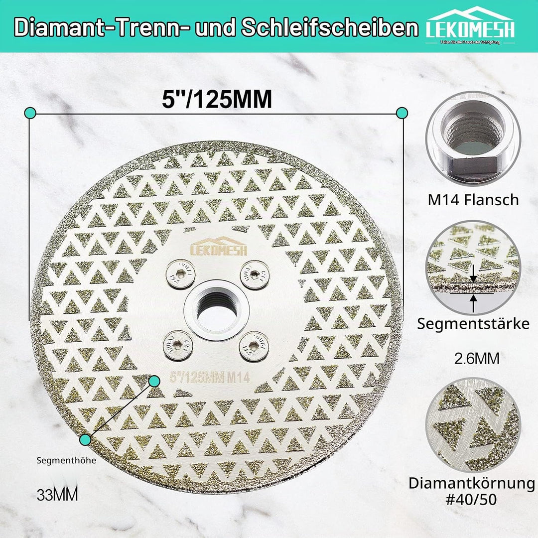 Diamant Fliesen Sägeblatt 125MM LEKOMESH - Doppelseitig Diamant-Trennscheibe für Granit,Marmor,Porze