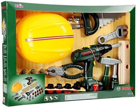 Theo Klein 8418 Bosch Handwerker-Set, 37-teilig I Kinder-Akkuschrauber mit Licht & Sound I Werkzeug