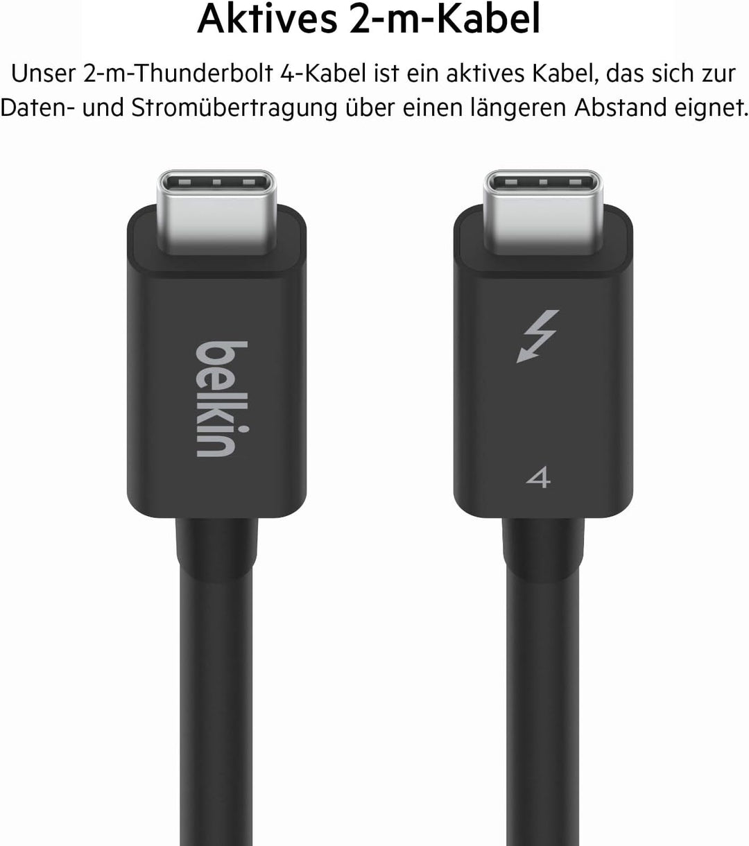 Belkin aktives Thunderbolt 4-Kabel, USB Type C-Verbindung mit 100W Power Delivery, PD-fähig, USB-4-k
