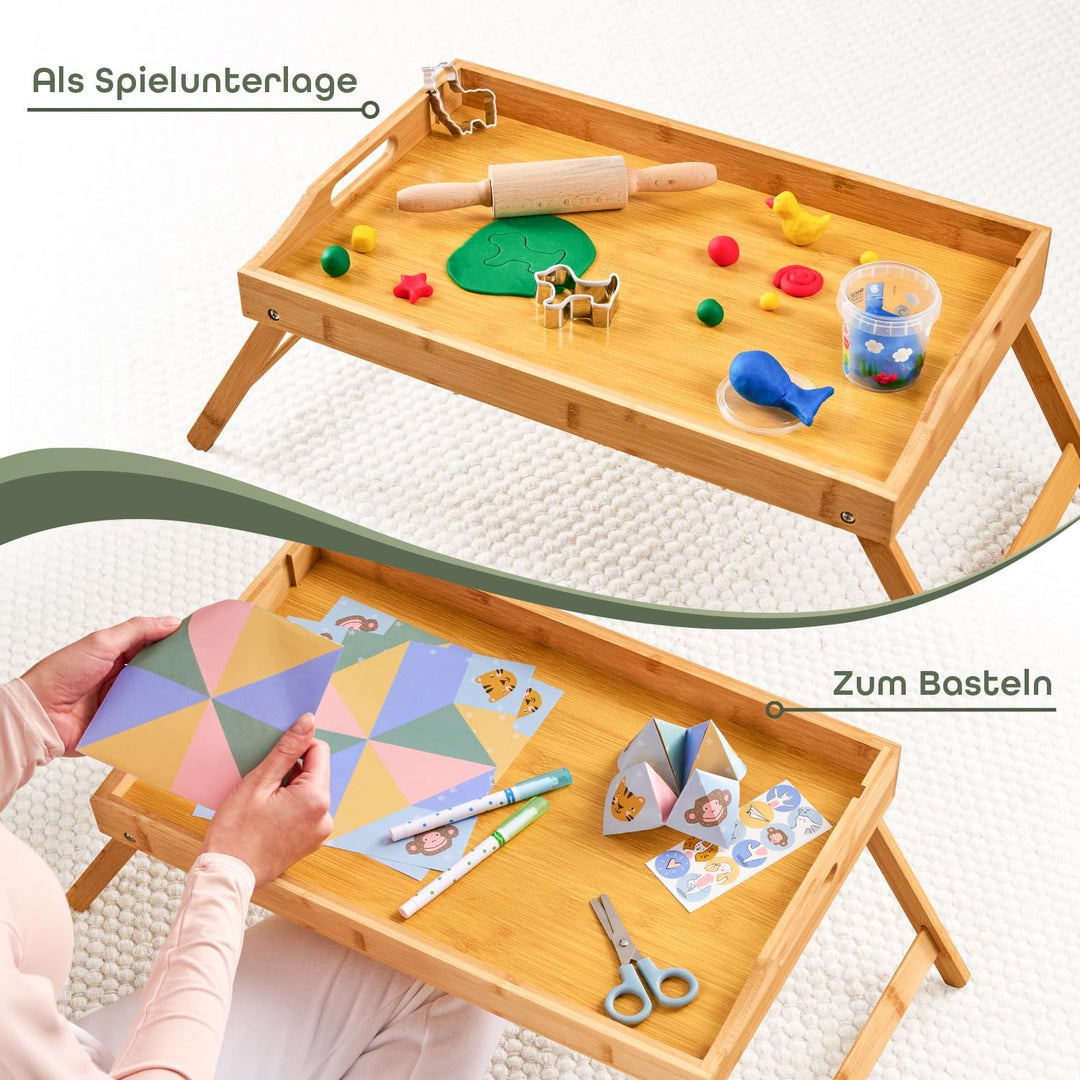 Blumtal Betttablett aus Bambus mit Holzstrebe für Tablets/Handys - Frühstückstablett fürs Bett - Bet