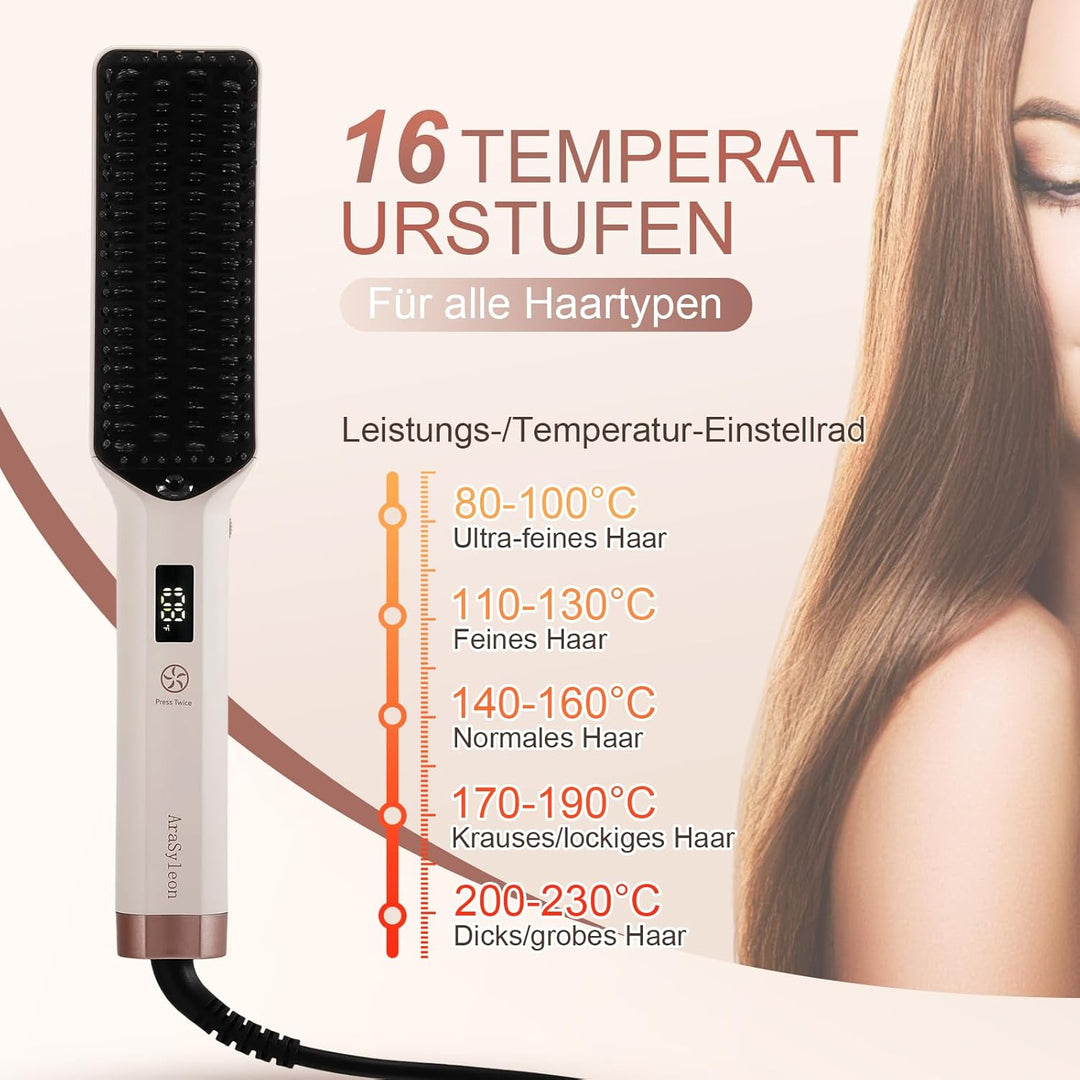 Glättbürste – Ionische Glättungsbürste Für Dickes, Lockiges Haar – Haarglätter Bürste Mit Keramik-Bo
