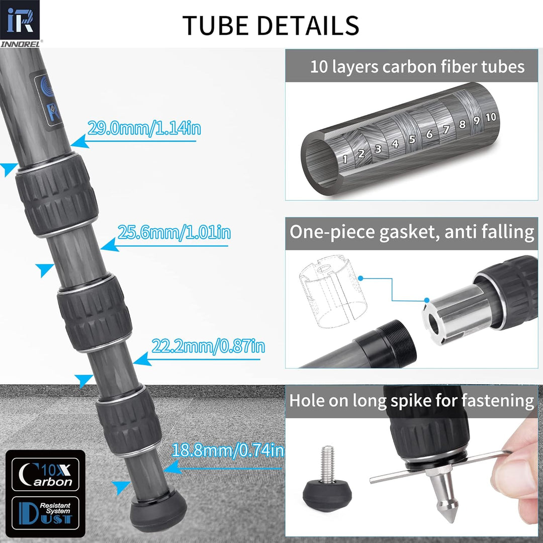 INNOREL GT284C Karbonfaser Professionelles kompaktes Stativ für DSLR-Kameras Robuster Ständer mit Ku