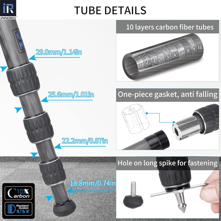 INNOREL GT284C Karbonfaser Professionelles kompaktes Stativ für DSLR-Kameras Robuster Ständer mit Ku