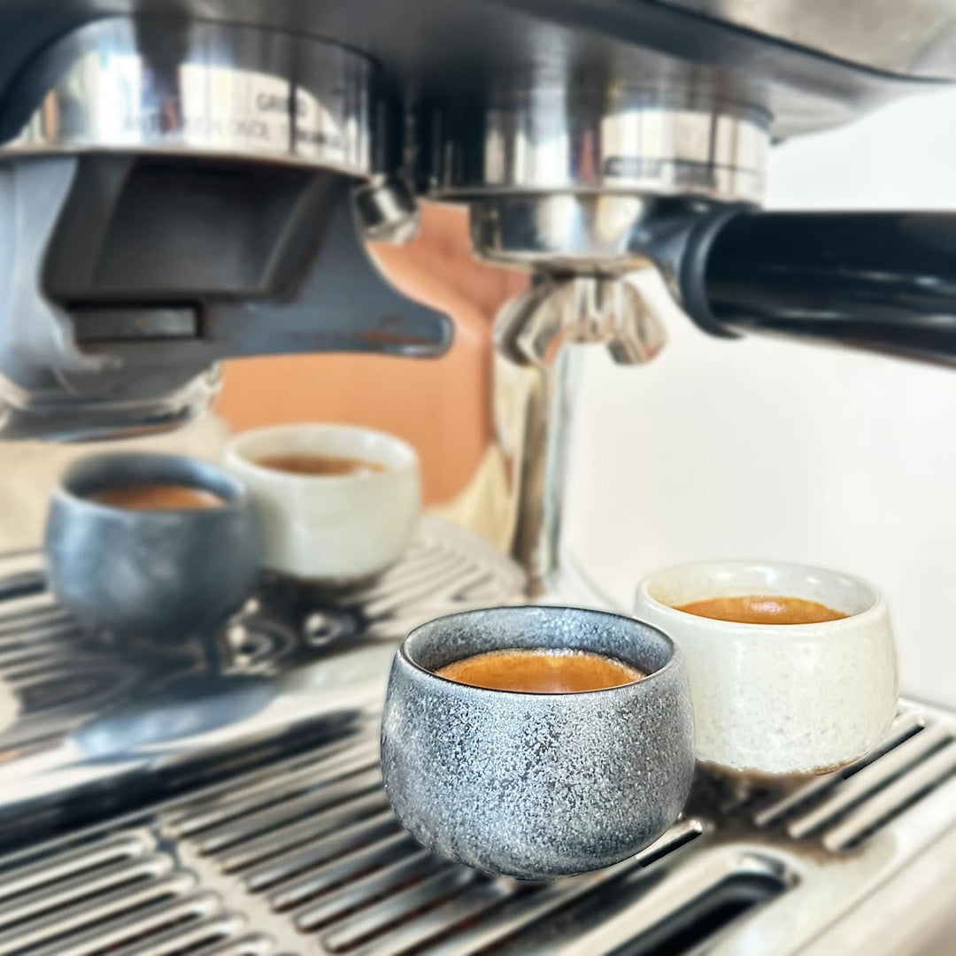 Espressotassen SET 4x80ml, Dickwandig Tassen aus Steingut, Handgefertigte bunte Kaffeetassen, Kerami