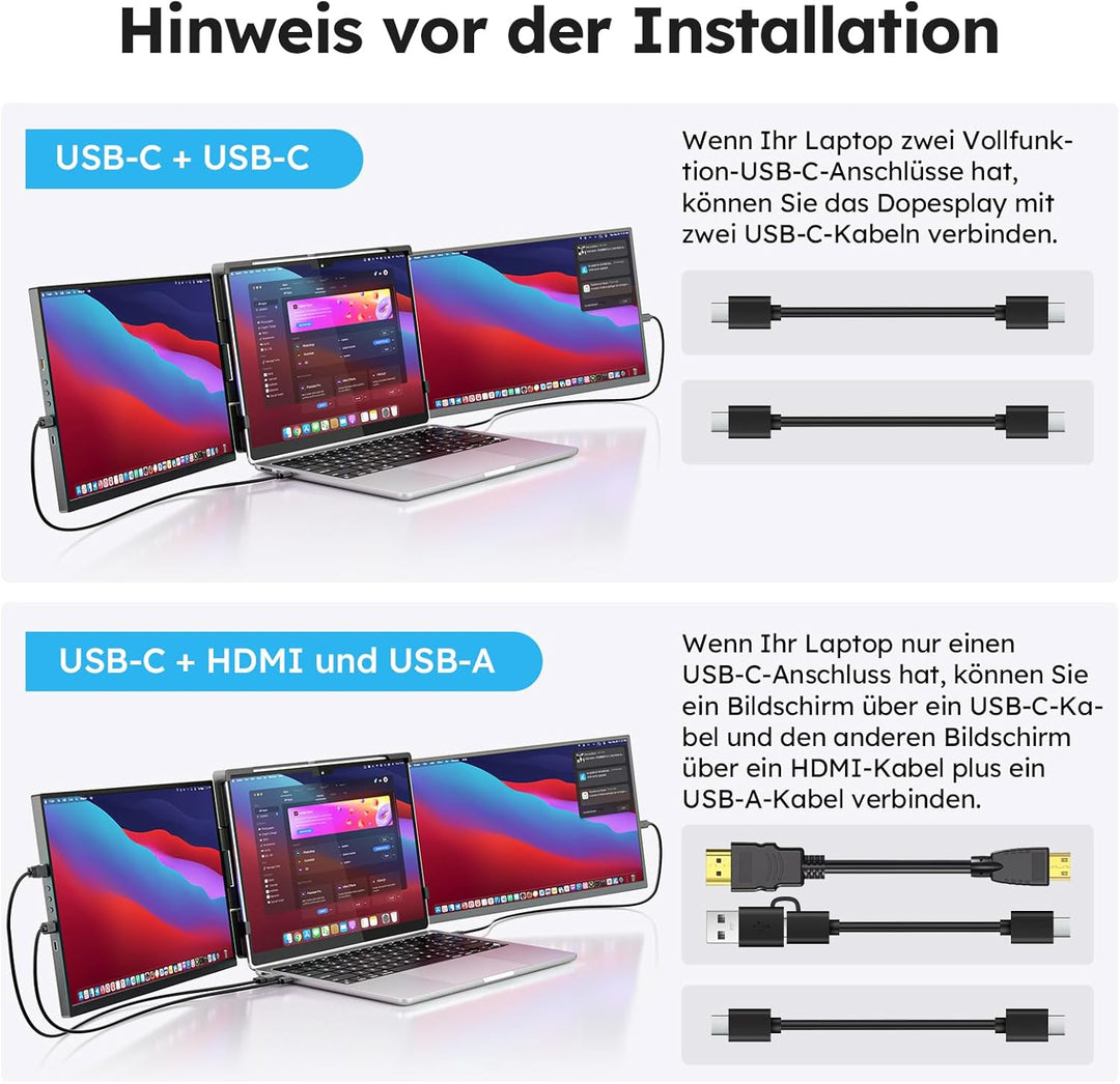 15.6" Laptop Screen Extender, FHD 1080P IPS Laptop Bildschirm Erweiterung, Plug & Play Triple Displa