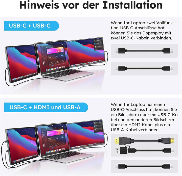 15.6" Laptop Screen Extender, FHD 1080P IPS Laptop Bildschirm Erweiterung, Plug & Play Triple Displa