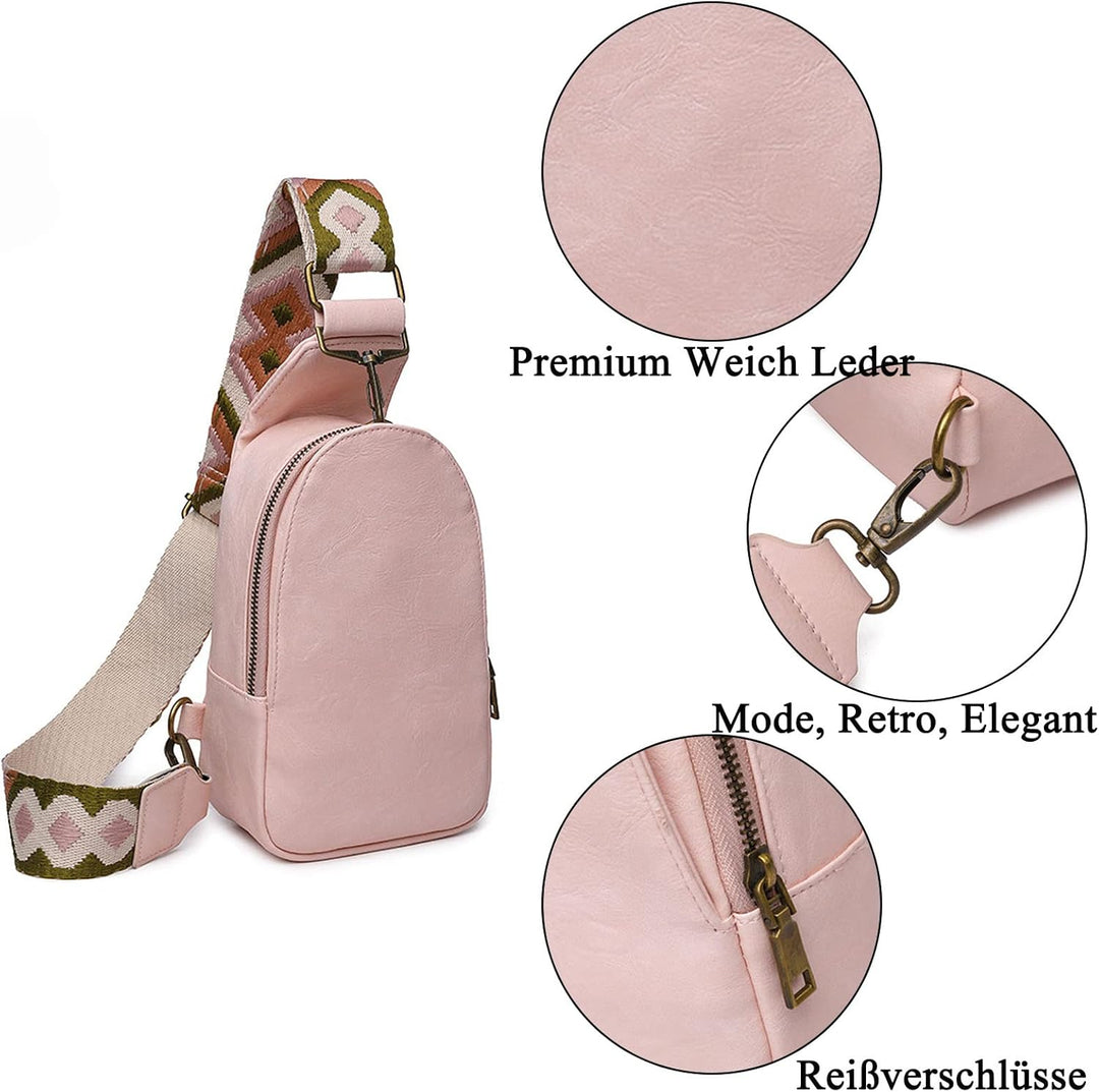 HAWILL Damen Crossbody Bag mit Breiter Gurt Klein Umhängetasche Leder Brusttasche Vintage Schulterta