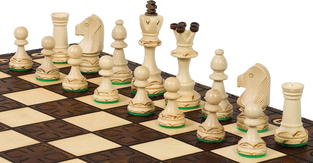Sunrise Chess | Schach JUNIOR | Elegant | Handgebrannte Holzfiguren | Handbemaltes Schachbrett | Sor