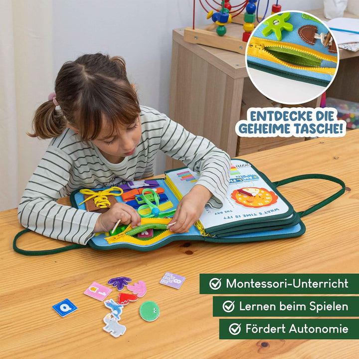 BONNYCO Montessori Busy Board aus Filz Pädagogisches Montessori Spielzeug, Activity Board Baby Motor