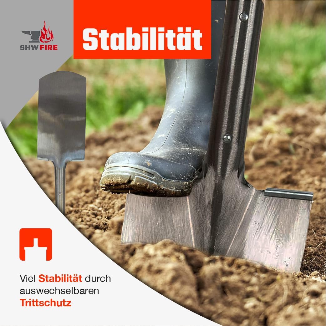 SHW-FIRE Baumschulspaten - Robuster Spaten für Harte und steinige Böden - 85cm mit Hickory T-Griff