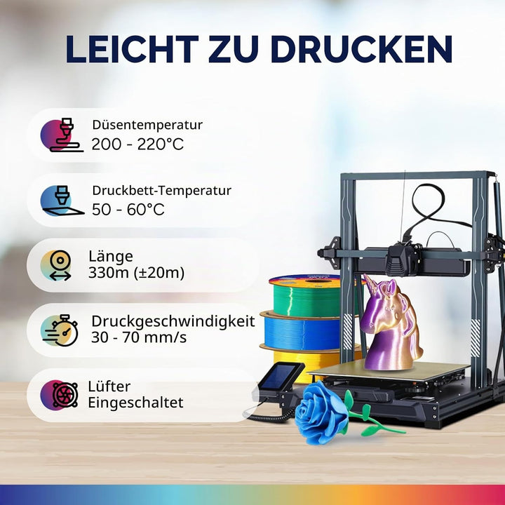 OVERTURE Dual Color Silk PLA Filament 1.75mm, 1kg 3D Drucker Filament Seide PLA, Massgenauigkeit +/-