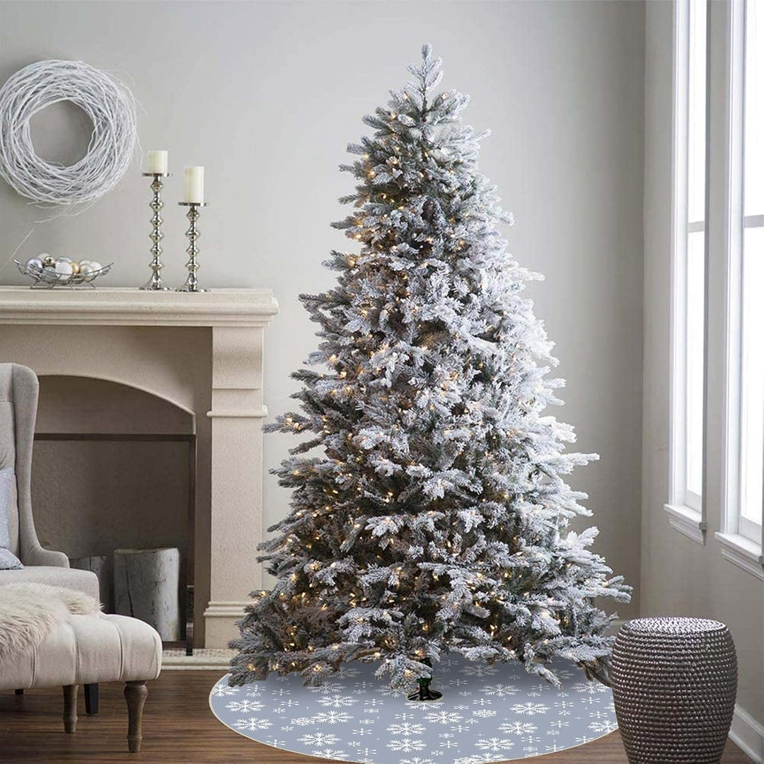 Weihnachtsbaumdecke, 120cm Gross Grau Weihnachtsbaum Rock mit Weiss Schneeflocke, Rund Polyester Chr