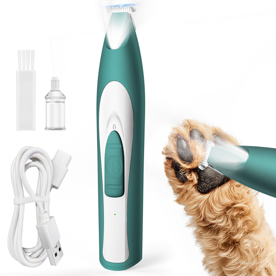 oneisall Pfotentrimmer für Hunde extra leise, Kabeloser Hundepfoten Trimmer mit LED-Licht, Wiederauf