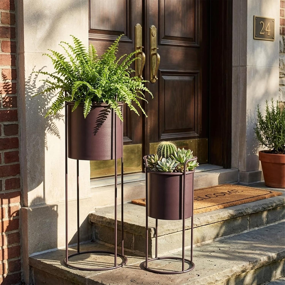 TRIROCKS Set aus 2 Metall-Pflanzständern mit Blumentopf 70 cm & 45 cm Blumenständer für Innen- und A