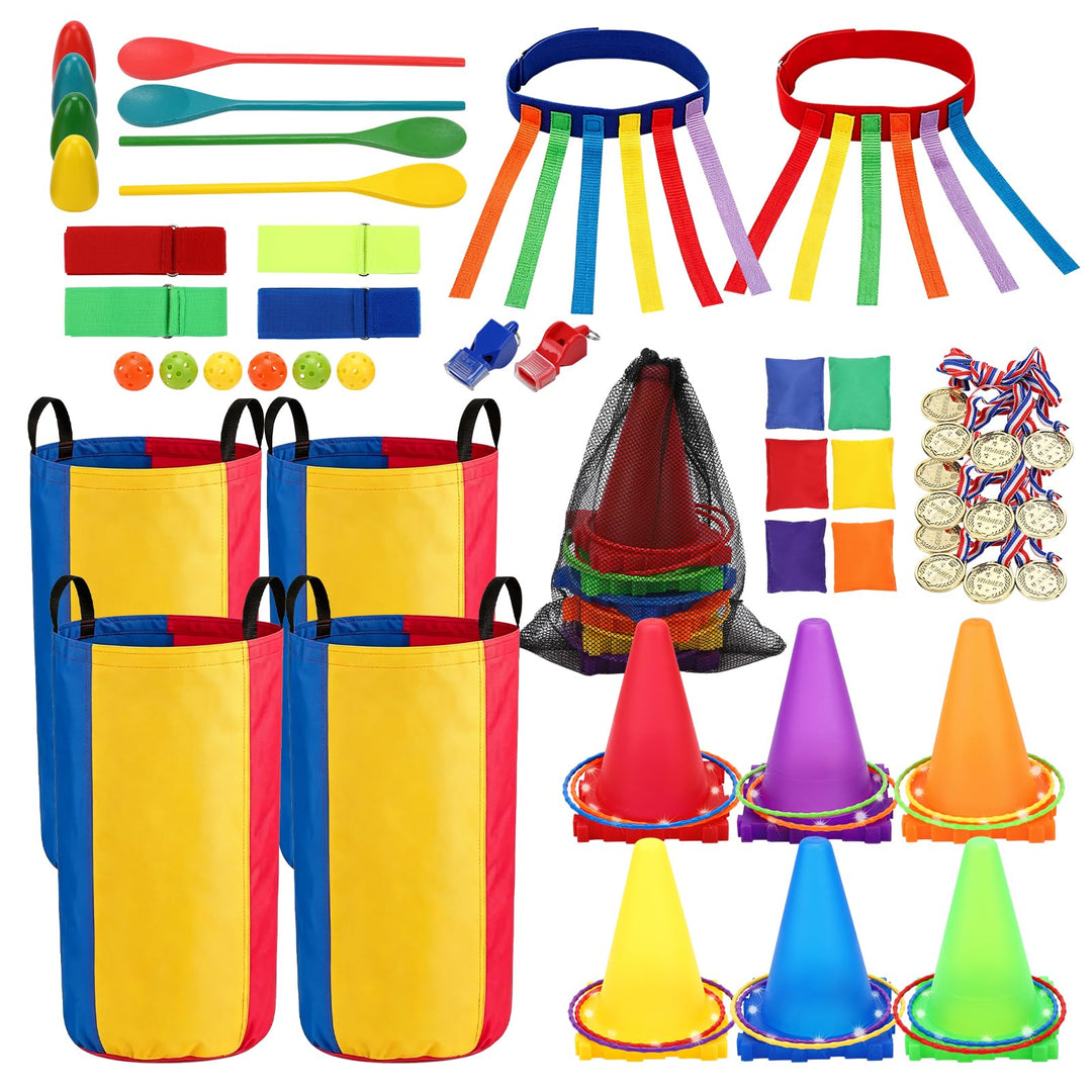 Outdoor Karnevals Spiele, Sackhüpfen Säcke, Eierlauf Spiel, Ringwurfspiel, Kartoffelsackbeutel, 3-be