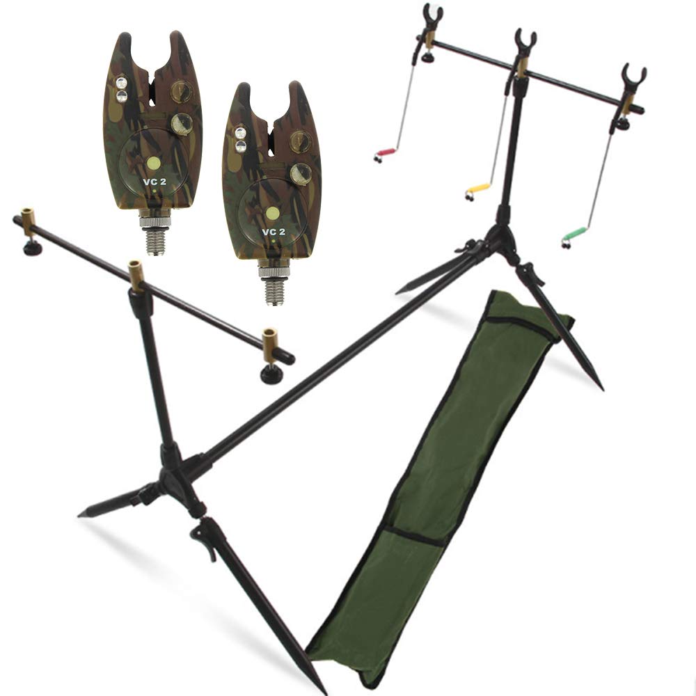 G8DS® Set Rod Pod Rutenhalter + Tragetasche inklusive 2 Bissanzeiger mit Lautstärke- und Tonregler K