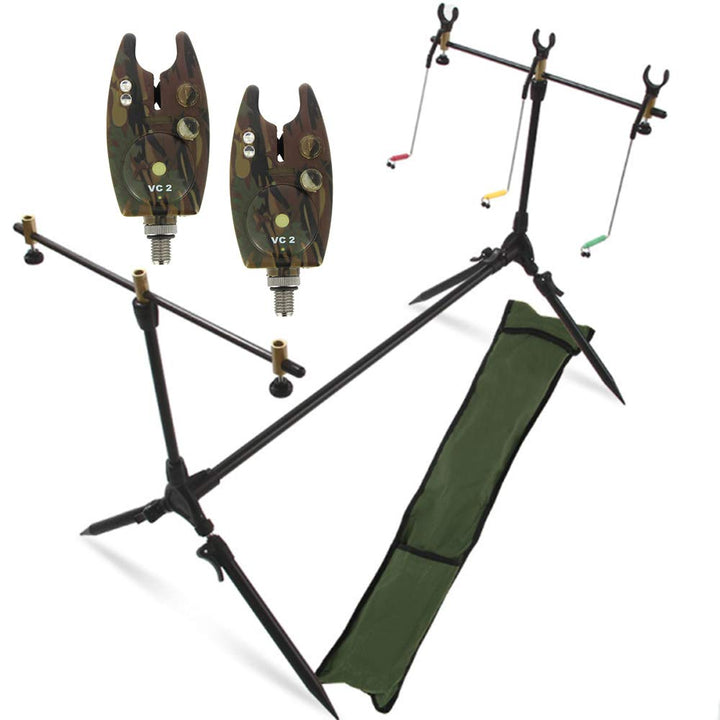 G8DS® Set Rod Pod Rutenhalter + Tragetasche inklusive 2 Bissanzeiger mit Lautstärke- und Tonregler K