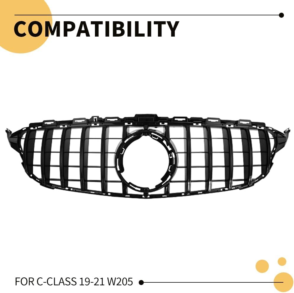 W205 Kühlergrill, GTR GT Style Frontgrill für Mercedes C-class C180 C200 C250 C300 C350 C400 2019 20