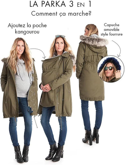 Generisch Winterjacke Damen Lang Warm Baumwolljacke Tragejacke Winter 3 In 1 Schwangerschaftsjacke M