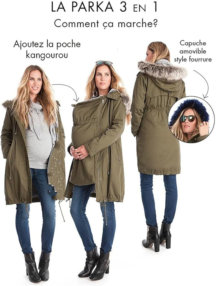 Umstandsjacke Damen Winter Funktionsparka Warm 3 In 1 Tragejacke Mit Babyeinsatz Baumwolljacke Pelzk