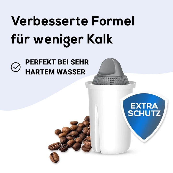 GLAS-Wasserfilter PearlCo (rot) mit 3 Protect+ classic Filterkartuschen (f. hartes Wasser) - Made in