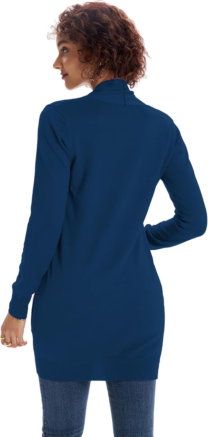 GRACE KARIN Damen Langarm Offene Strickjacke Lang Strickmantel Casual High Stretchy Cardigan mit Tas