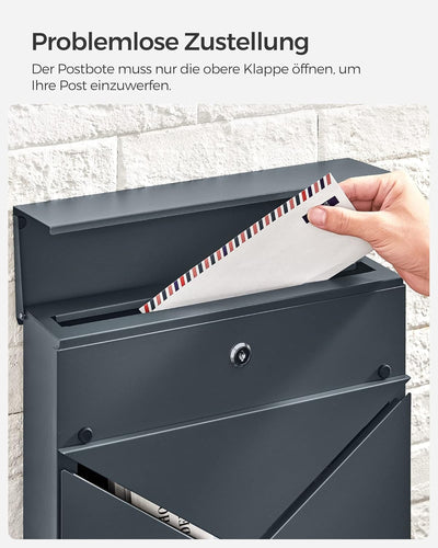 SONGMICS Briefkasten, V-förmiges Sichtfenster, Wandbriefkasten, mit Schloss und Deckel, Zeitungsfach