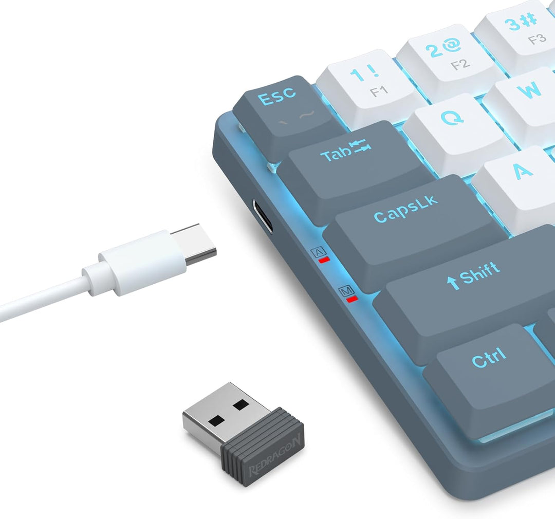 Redragon BS-8773 Tastatur & Maus, Blaue Beleuchtung, 2,4 GHz, rote Schalter, Grau-Weiss, Weiss