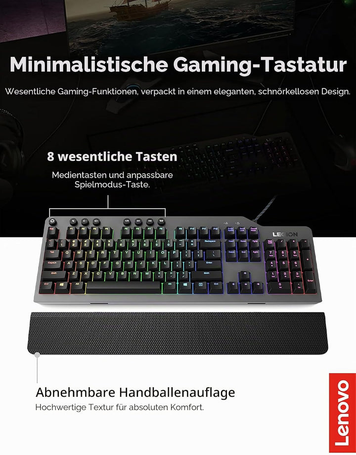 Lenovo Legion K500 Keyboard USB QWERTY US English Black Grey Tastatur, Tastatur