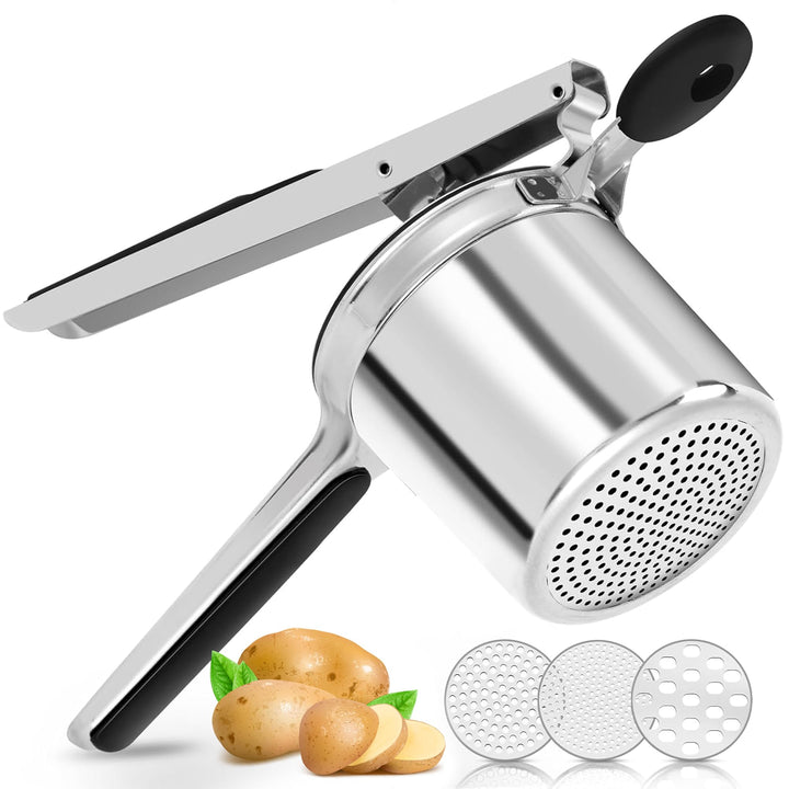 HI NATURE™ Kartoffelstampfer Metall – Stampfer Küche Edelstahl mit 3-Loch-Scheibe – Kartoffelpresse