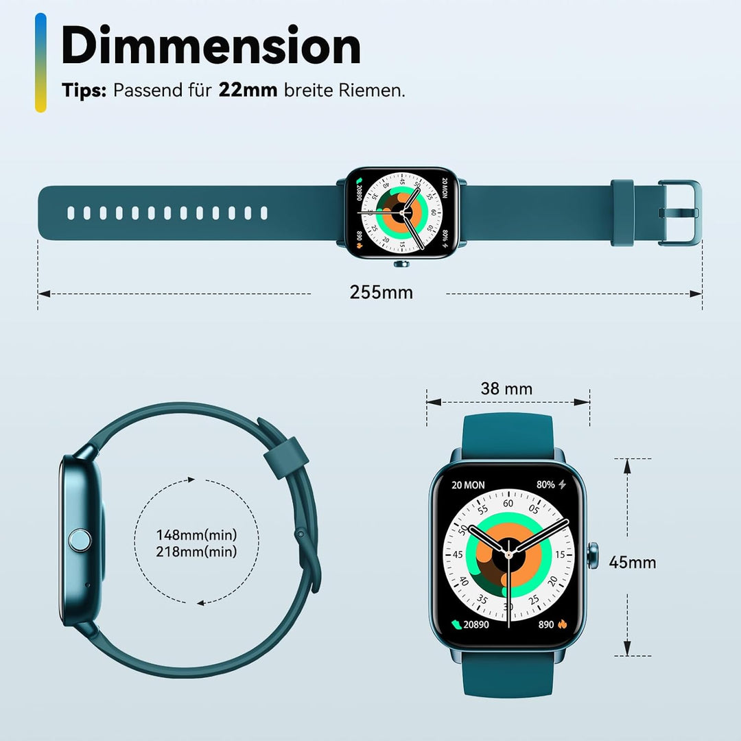 ENOMIR Smartwatch Damen Herren mit Telefonfunktion - Dunkelgrün 1,8" Dunkelgrün, 1,8" Dunkelgrün