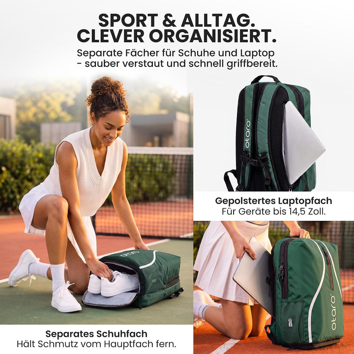 Otaro Tennisrucksack mit Schuhfach (Für 2 Tennisschläger) Inkl. Separierten Schuhfach &amp; Schlägerschu