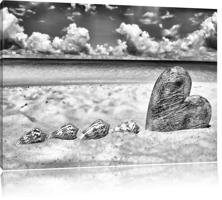 Pixxprint Sandstrand mit Muscheln als Leinwandbild/Grösse: 100x70 cm/Wandbild/Kunstdruck/fertig besp