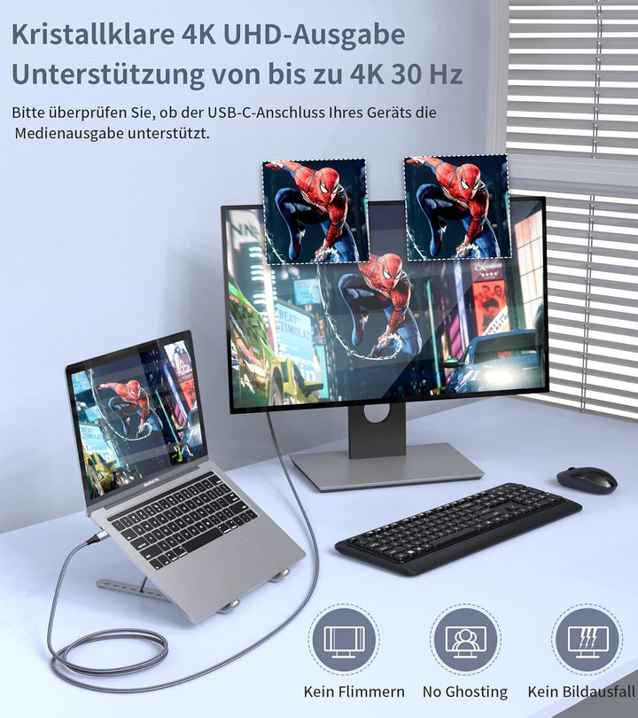 sweguard USB C auf HDMI Kabel 4K 6M,USB Typ C auf HDMI UHD Kabel Geflochten Thunderbolt 3/4 Adapter