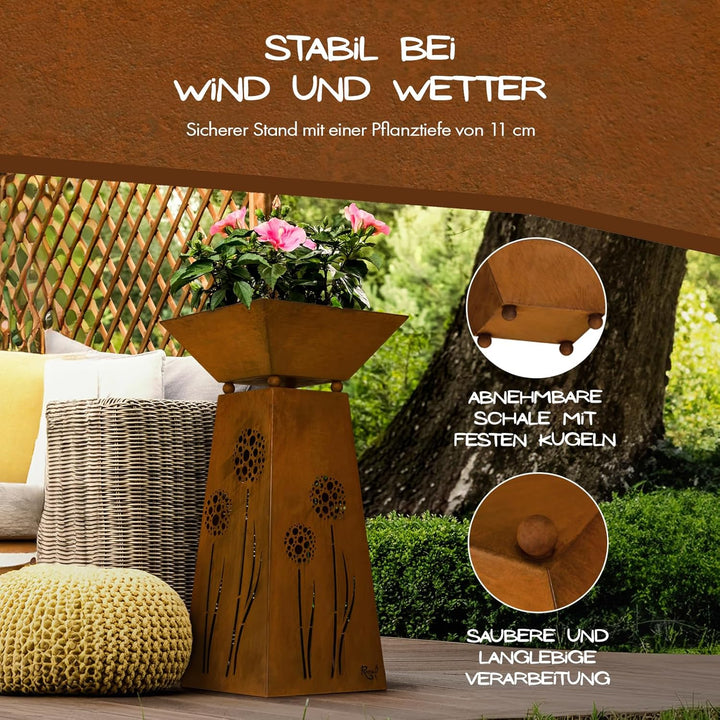 Rostikal Blumensäule 72 cm Pflanzschale Gartendeko Vintage Deko Pflanzsäule mit Schale Gartendeko Ro