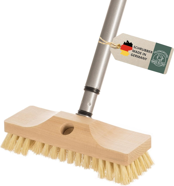 Schrubber mit Stiel / Teleskopstiel – Schrupper aus Holz mit Naturborsten – Ideal für die Reinigung