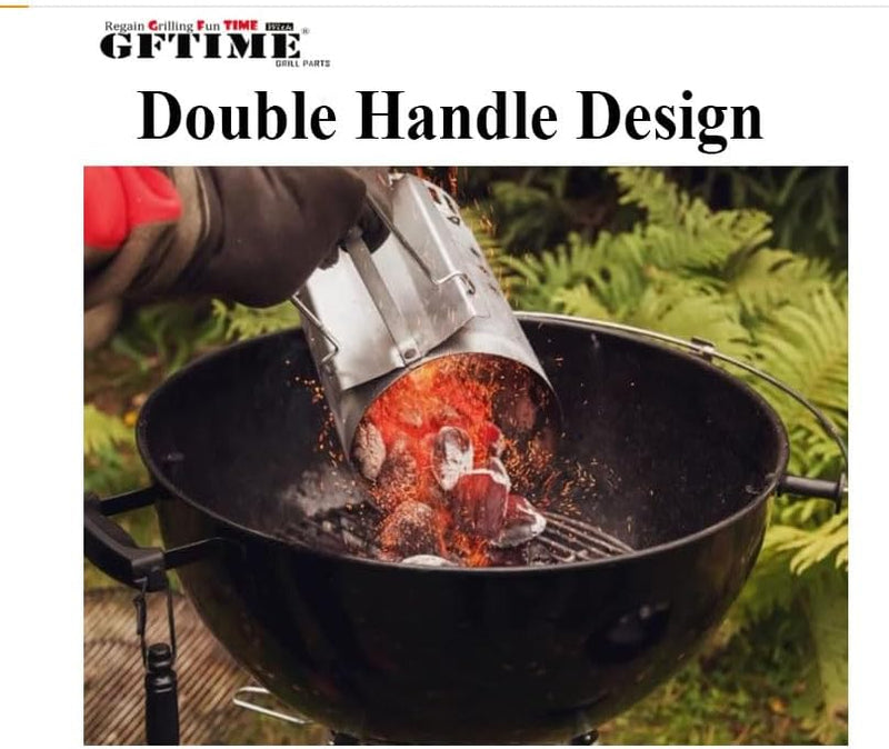 GFTIME XL Kohle Anzündkamn für Weber 7416 Holzkohlegrill zubehör, Grillkamin Anzünder mit Doppelgrif