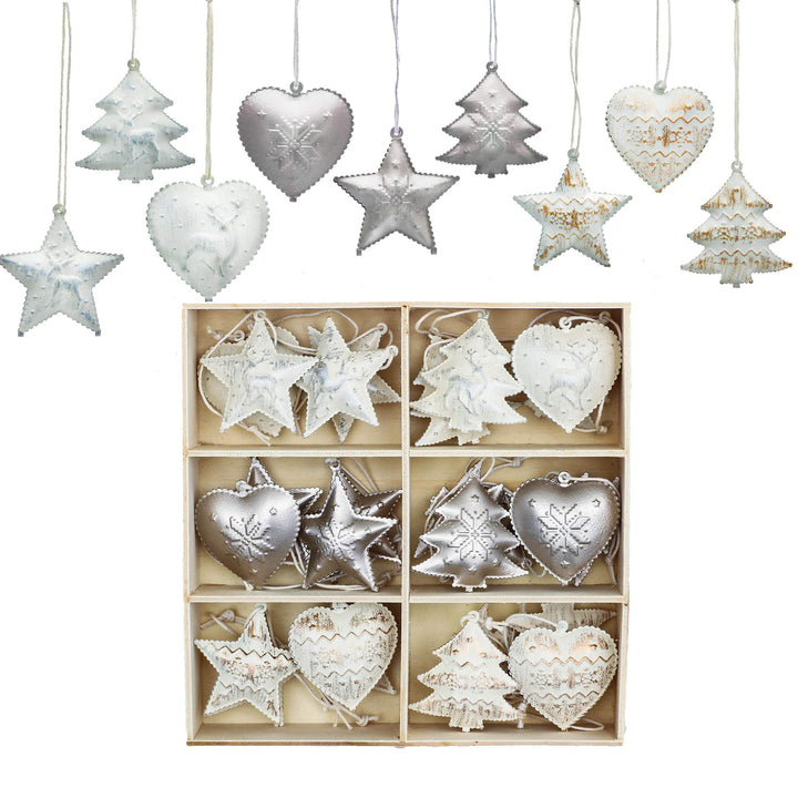 Valery Madelyn Metallanhänger mit Weihnachtsglocken 24er Set 5cm Weihnachtsanhänger Herz Stern Baum