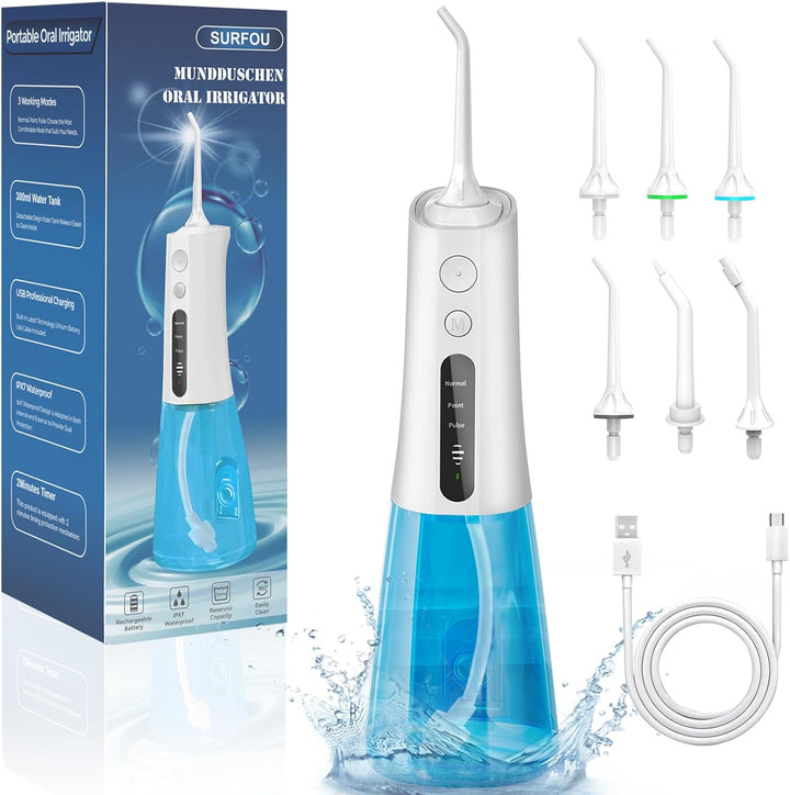 SURFOU Munddusche Kabellos Water Flosser for Teeth, Elektrische Zahndusche Wasser Zahnreiniger, Oral