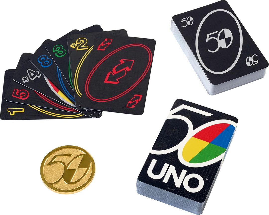 Mattel Games GXJ94 - UNO 50. Jubiläum Premium Kartenspiel, Spielzeug ab 7 Jahren, Premium