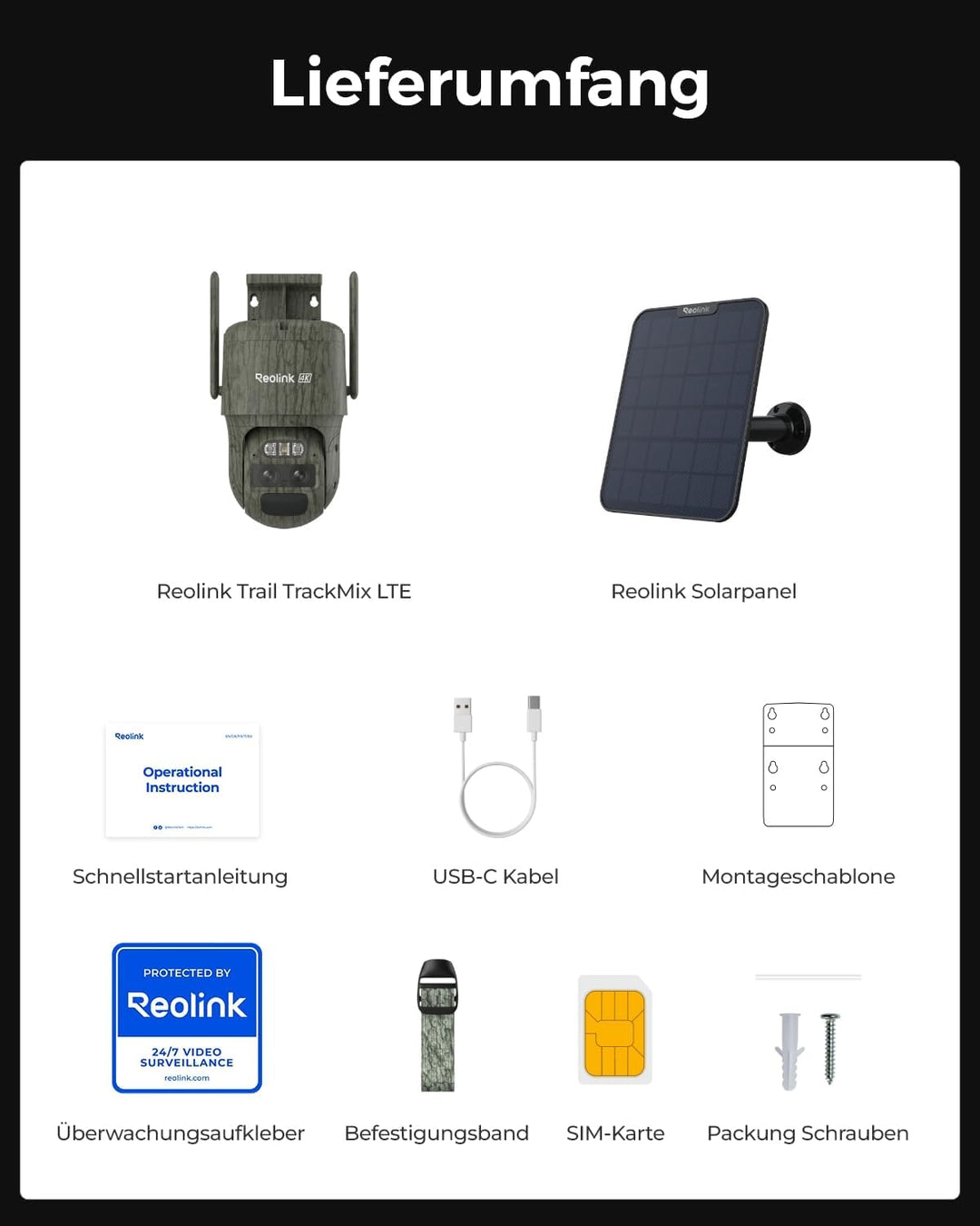 Reolink 4K 4G LTE Überwachungskamera mit SIM-Karte, Dual-Objektiv, Auto-Tracking, Wildkamera Solar A