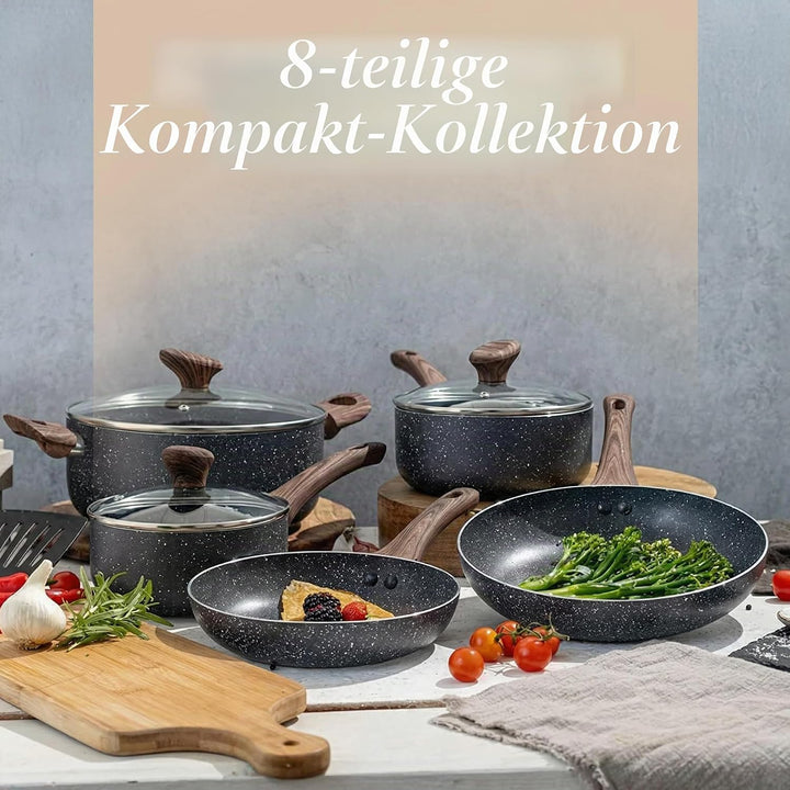 Antihaftbeschichtete Töpfe und Pfannen Set - Induktionskochfeld Topfset - 8 Stück Küche Kochgeschirr