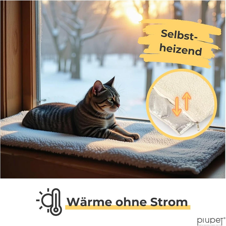 PiuPet Fensterliege für Katzen 90×25 cm | Rutschfestes Katzenbett für Fensterbank und Fensterbrett |