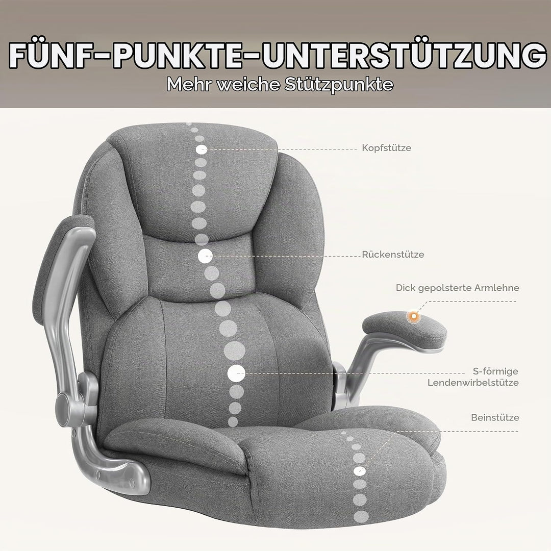 IWMH Bürostuhl Ergonomischer Schreibtischstuhl Chefsessel Drehstuhl mit hochklappbarer Armlehne, höh