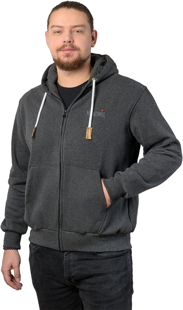 Mount Swiss Herren Damen Sweatjacke Kapuzenjacke Hoodie Leon, Langarm mit Kapuze und Reissverschluss