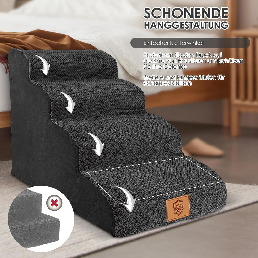 Myiosus Hundetreppe 4 Stufen, Haustiertreppe aus Schwamm, Hund Treppe mit Waschbar Bezug, Hundetrepp